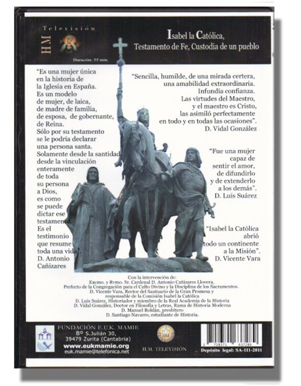 Contraportada del DVD Isabel la Católica: Testamento de fe, custodia de un pueblo